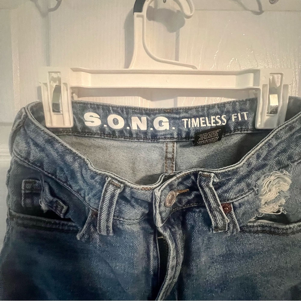 S.O.N.G Timeless Fit Distressed Jeans Size 00 / 23 High Rise - Picture 3 of 5